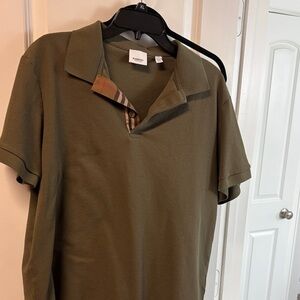 Burberry Olive Polo with Signature Check Trim
